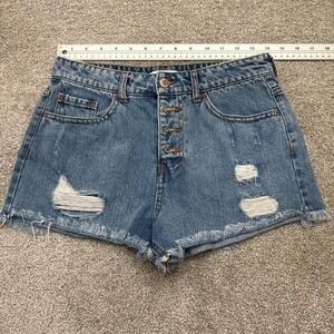 Forever 21 High Waist Button Fly Distressed Cut Off Shorts Size 28